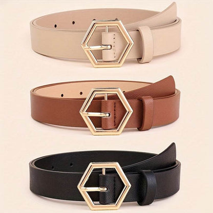 Stylish Women's Gold Buckle PU Belt - Hexangular Star Design, Versatile Fit - Buy Center US