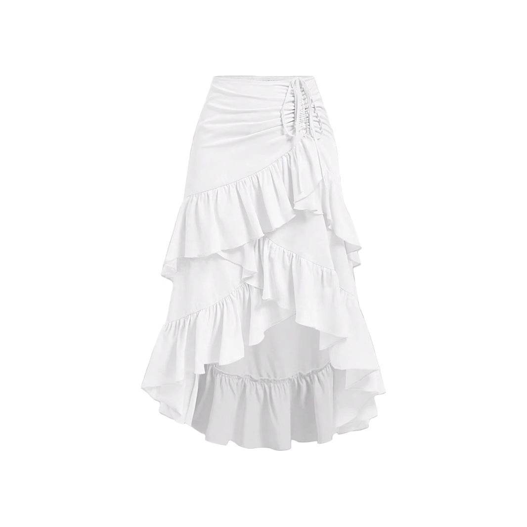 Elegant Asymmetric Hem High Waist Skirt - Available in Apricot, White, Black - Buy Center US