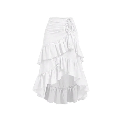 Elegant Asymmetric Hem High Waist Skirt - Available in Apricot, White, Black - Buy Center US