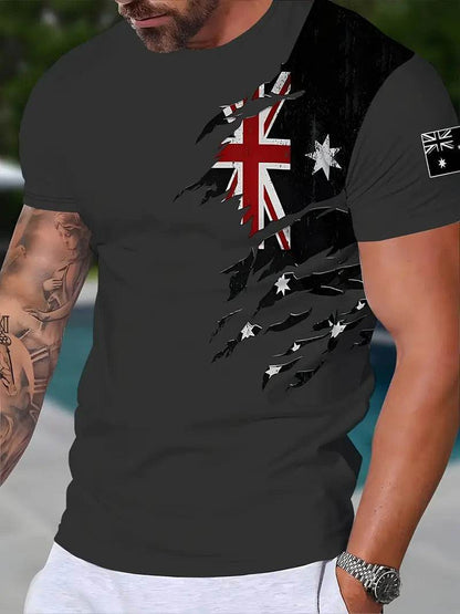 Men's Summer Color Contrast Round Neck T-Shirt - Short Sleeve Polyester - Buy Center US
