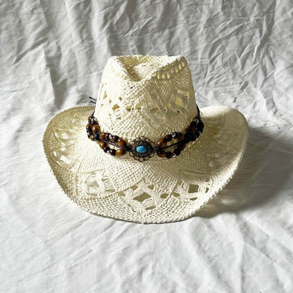 Handmade Gem Aster Straw Hat - Summer Sun Protection, Conical Crown - Buy Center US