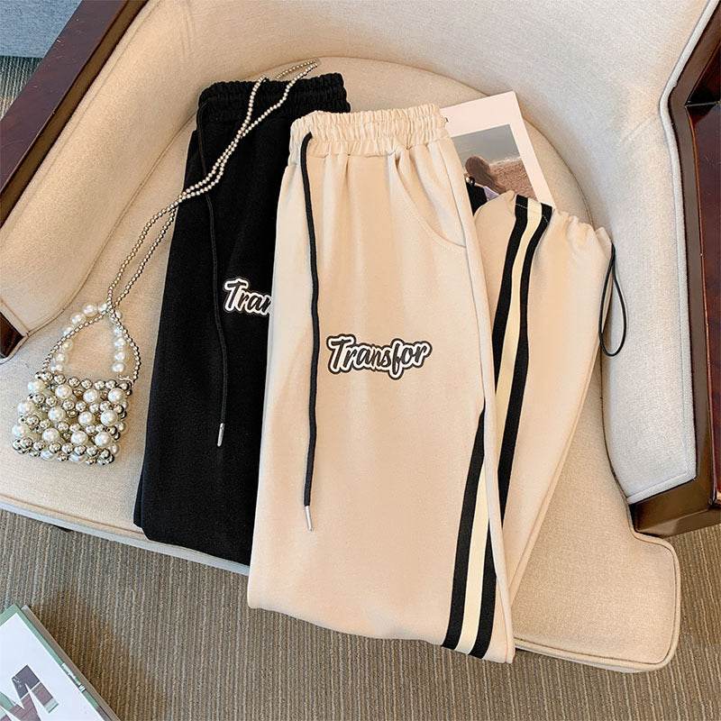 Plus Size Women's Ankle-Tied Straight Trousers - Cotton, Elastic Waist - Buy Center US