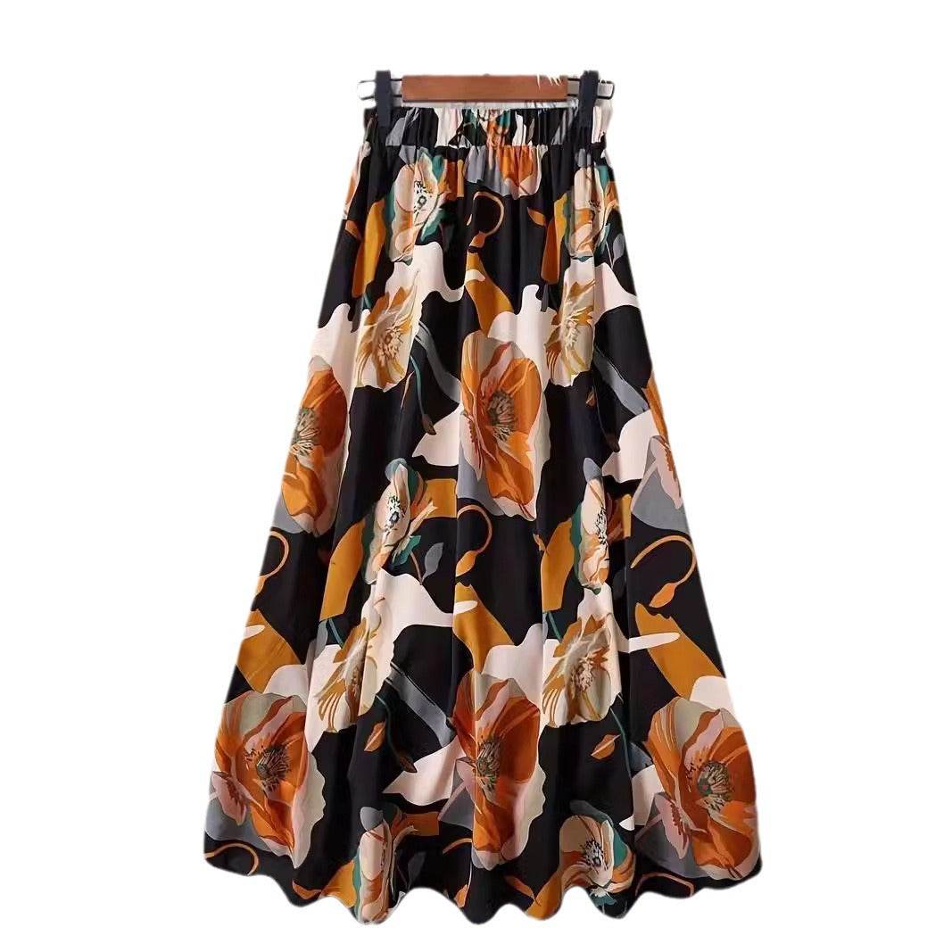 Black Micro-transparent Elastic Waist Long Skirt - Floral Pattern Style - Buy Center US