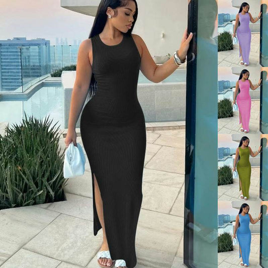 High Waist Sleeveless Round-Neck Dress - Perfect for Stylish Commutes - Buy Center US