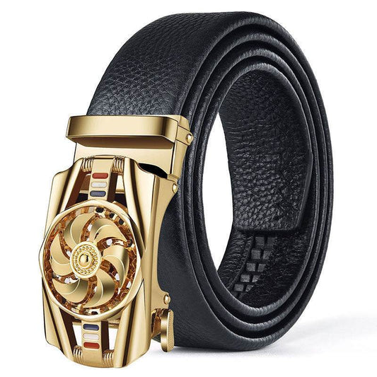 Good Luck Coming Men's Leather Belt - Comfortable Automatic Click Buckle - Buy Center US