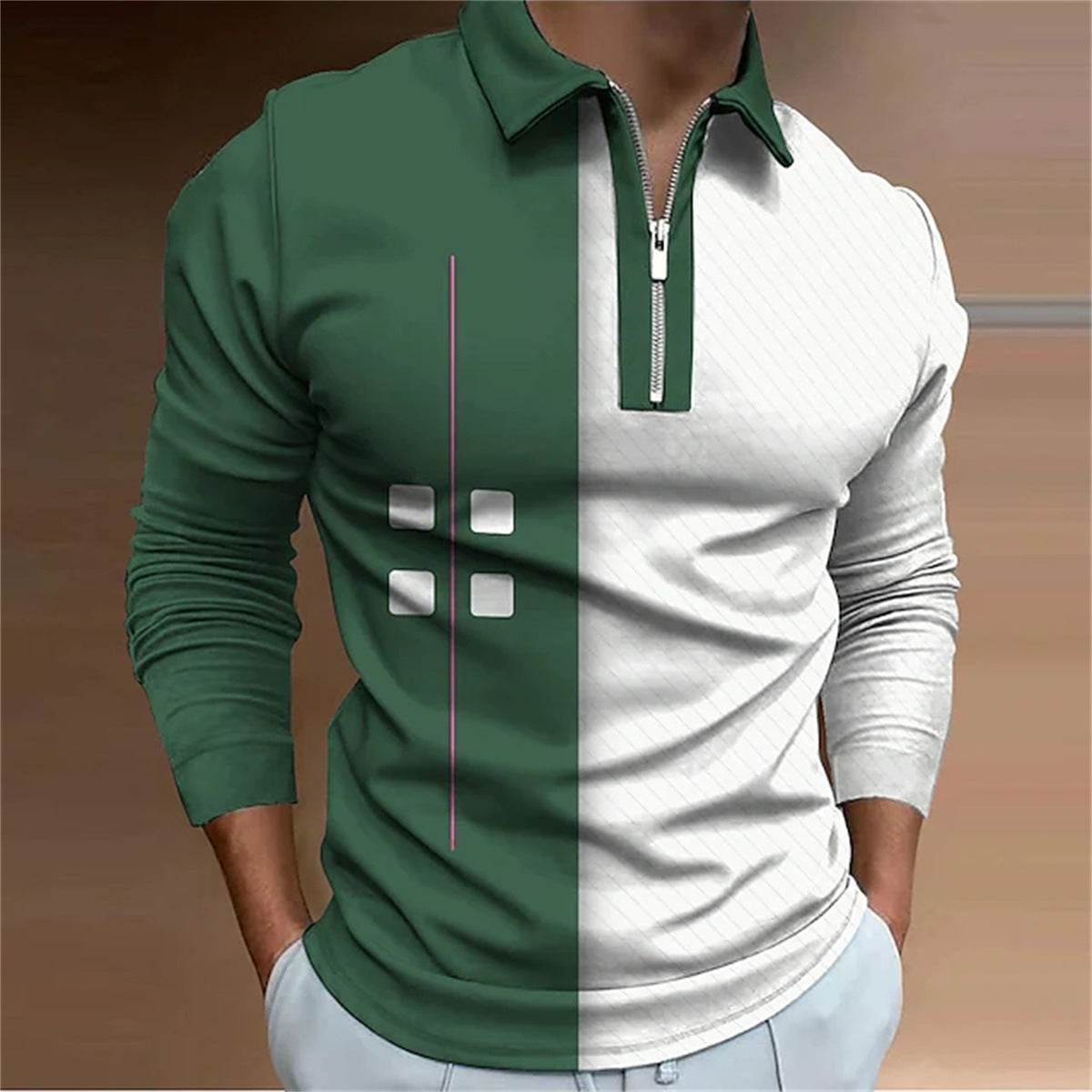 Men's Casual Long Sleeve Lapel Polo Shirt - European & American Fashion - Buy Center US