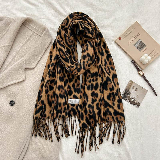 Vintage Leopard Print Cashmere Scarf - Warmth & Style for Winter - Buy Center US