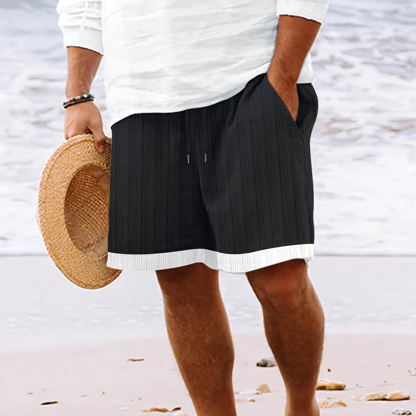 Buycenter Men's Jacquard Stripe Shorts - Stylish Drawstring & Micro Elasticity - Buy Center US
