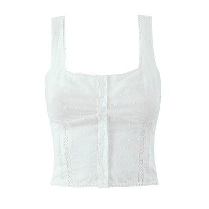 Flower Embroidered Button Cardigan Camisole - Cotton Short Vest for Women - Buy Center US