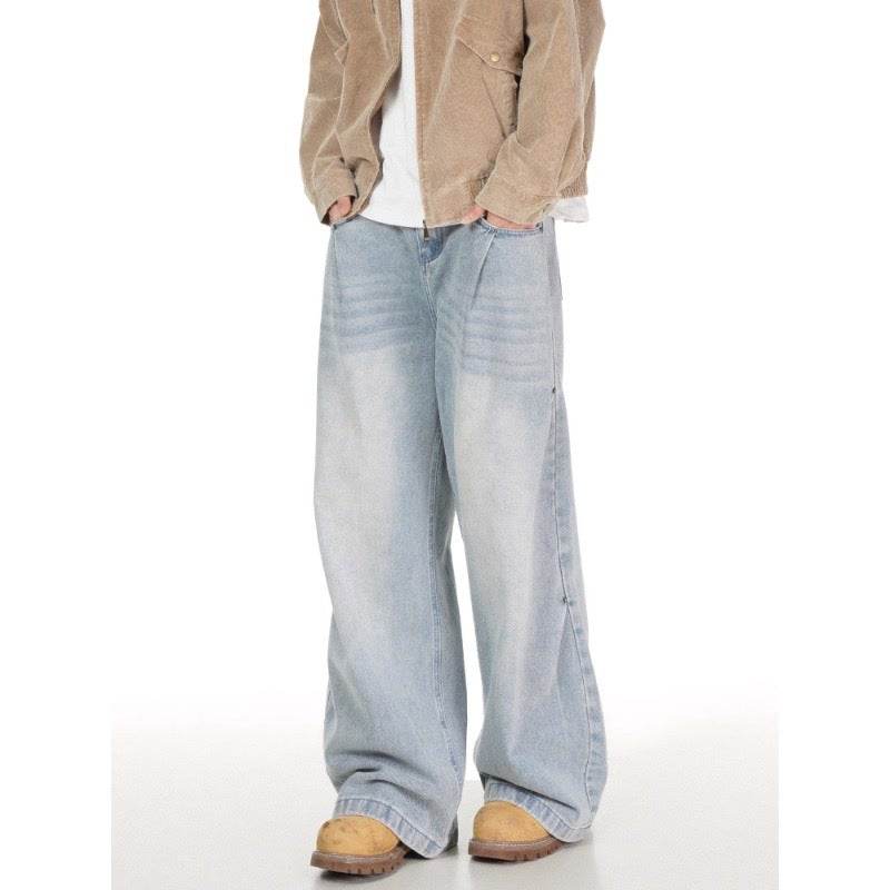 Lazy Straight Light Blue Jeans for Men - Mid Waist, Micro-Elastic Fit - Buy Center US