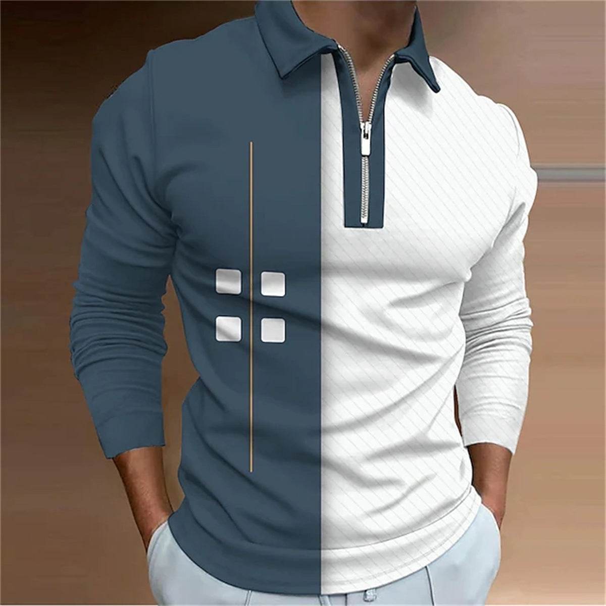 Men's Casual Long Sleeve Lapel Polo Shirt - European & American Fashion - Buy Center US