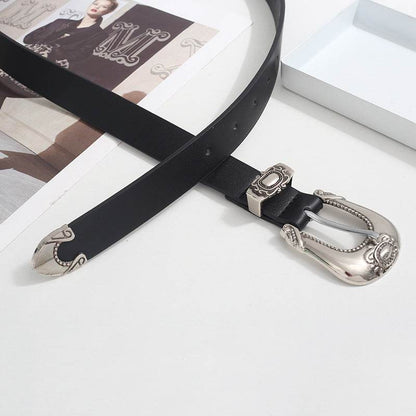 Niche Design Women’s Carved Belt - Retro Style PU Leather, Black - Buy Center US