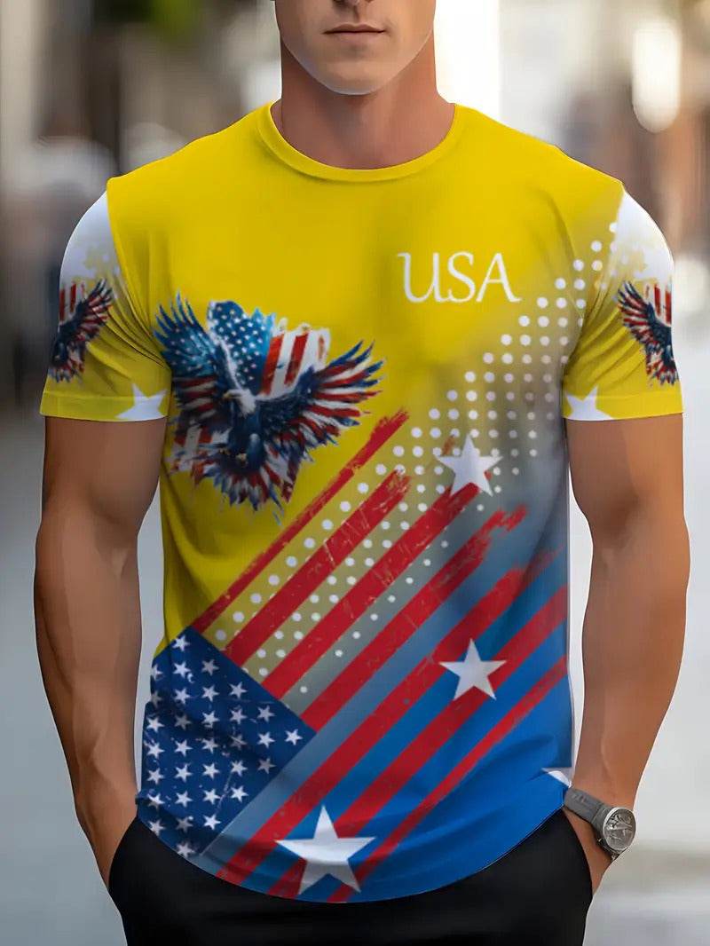 Men's Summer Color Contrast Round Neck T-Shirt - Short Sleeve Polyester - Buy Center US