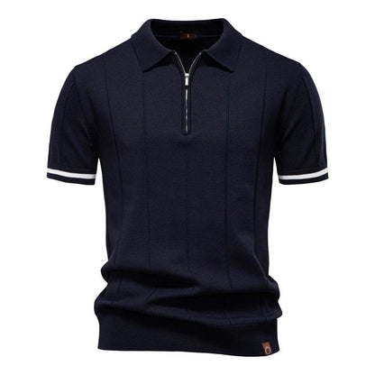 Men's Business Casual Woolen Polo Shirt – Stylish Zipper Detail, Multiple Colors - Buy Center US