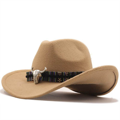 Western Denim Horn Woolen Hat - Embroidered Style for All Seasons - Buy Center US