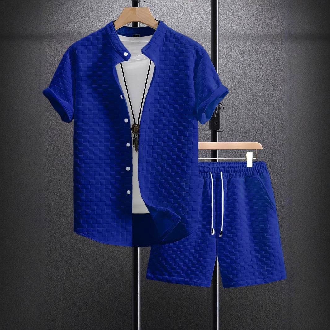 Buycenter Men's Casual Jacquard Short Sleeve Shirt & Shorts Outfit - Buy Center US