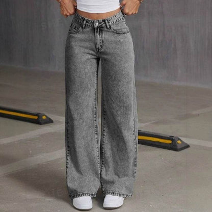 Vintage Bow Embroidered Jeans for Women - Washed Straight Loose Trousers - Buy Center US