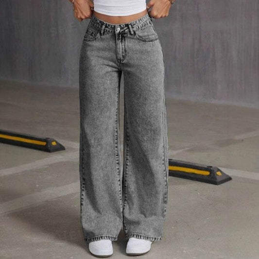 Vintage Bow Embroidered Jeans for Women - Washed Straight Loose Trousers - Buy Center US