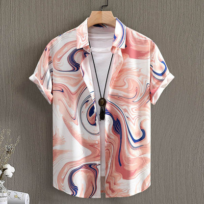 Buycenter Men's Short Sleeve Shirt - Fashionable Floral Digital Prints - Buy Center US