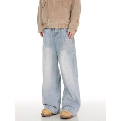 Lazy Straight Light Blue Jeans for Men - Mid Waist, Micro-Elastic Fit - Buy Center US