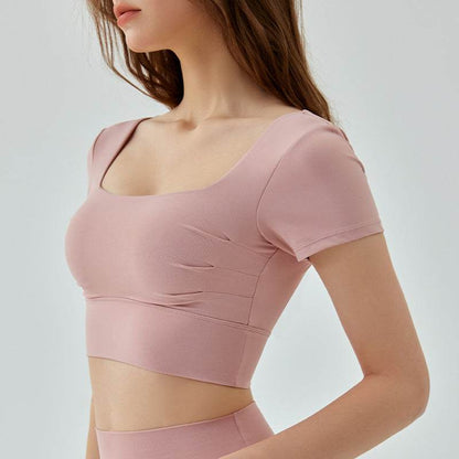 Women's Hollow-out Yoga Top - Short Sleeve with Removable Chest Pad - Buy Center US
