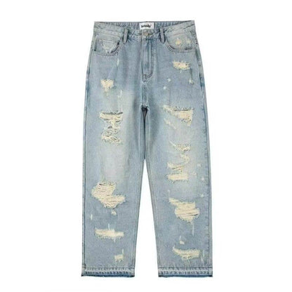 Retro Wide Leg Jeans - Water Washed Straight-Leg Style for Casual Wear - Buy Center US