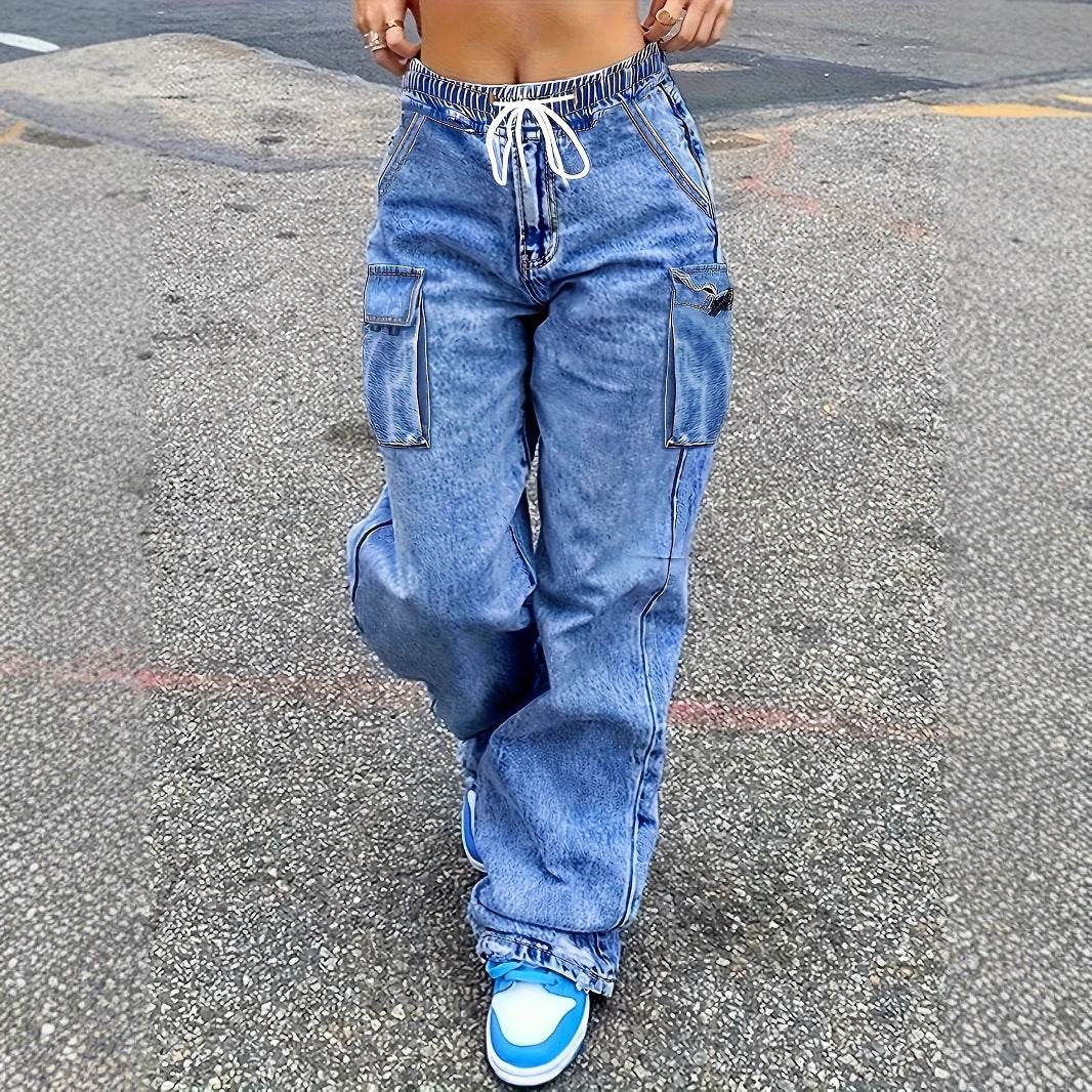 Women's American Retro Workwear Jeans - Slimming Loose Fit, Wide Leg - Buy Center US