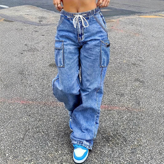 Women's American Retro Workwear Jeans - Slimming Loose Fit, Wide Leg - Buy Center US