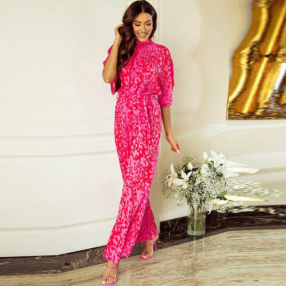 Women's Leopard Print Jumpsuit - Stylish Batwing Sleeve Romper - Buy Center US
