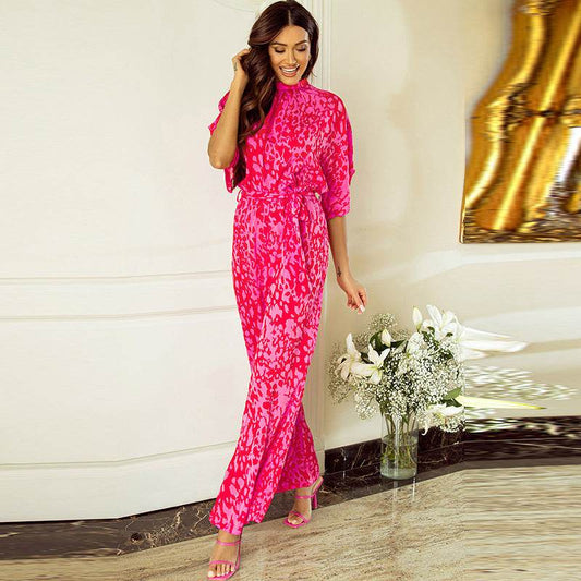 Women's Leopard Print Jumpsuit - Stylish Batwing Sleeve Romper - Buy Center US