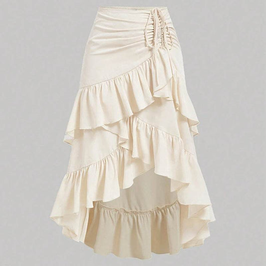 Elegant Asymmetric Hem High Waist Skirt - Available in Apricot, White, Black - Buy Center US