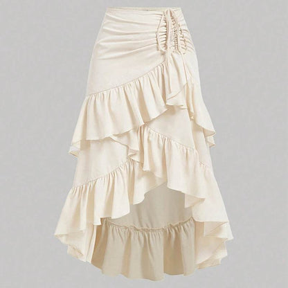 Elegant Asymmetric Hem High Waist Skirt - Available in Apricot, White, Black - Buy Center US