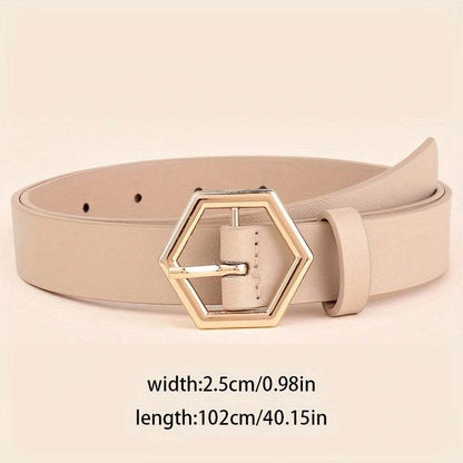 Stylish Women's Gold Buckle PU Belt - Hexangular Star Design, Versatile Fit - Buy Center US