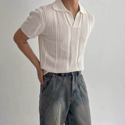 Men's Versatile Summer Hollow T-Shirt - Solid Colors in Blue, Black, White - Buy Center US