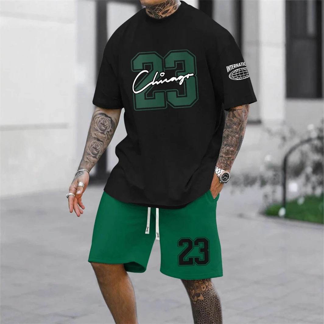 Buycenter Men's Casual Short-Sleeved Color Matching Shorts - Sports Leisure - Buy Center US