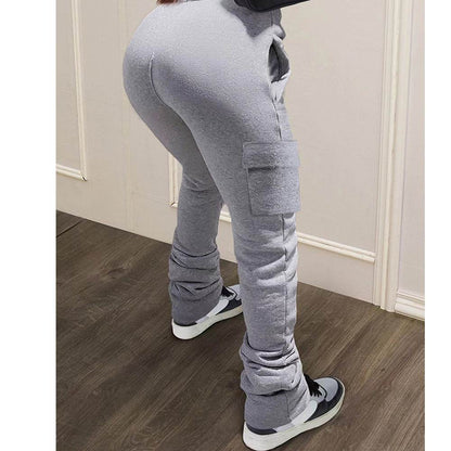 Casual Thickened Drawstring Pile Pants - Urban Style in Light Gray, Black - Buy Center US