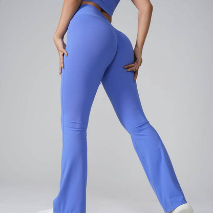Women's High Waist Peach Bell-Bottom Pants - Lycra Yoga Trousers - Buy Center US