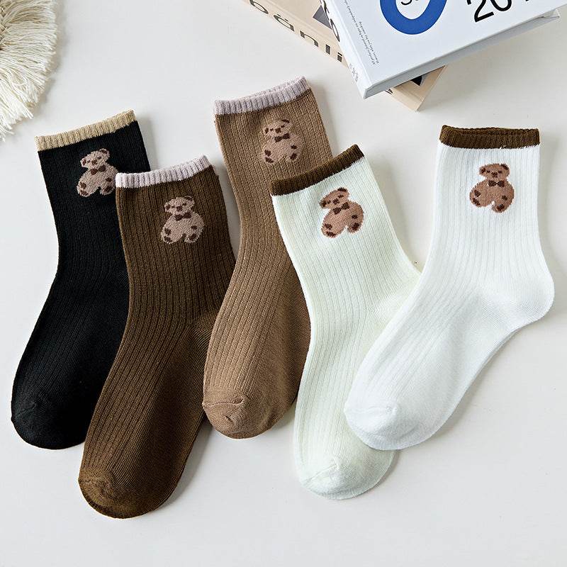 Cute Brown Striped Couple Socks - Autumn/Winter Middle Calf Style - Buy Center US