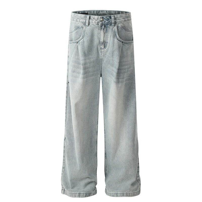 Lazy Straight Light Blue Jeans for Men - Mid Waist, Micro-Elastic Fit - Buy Center US