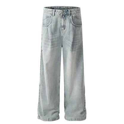 Lazy Straight Light Blue Jeans for Men - Mid Waist, Micro-Elastic Fit - Buy Center US