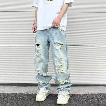 Retro Wide Leg Jeans - Water Washed Straight-Leg Style for Casual Wear - Buy Center US