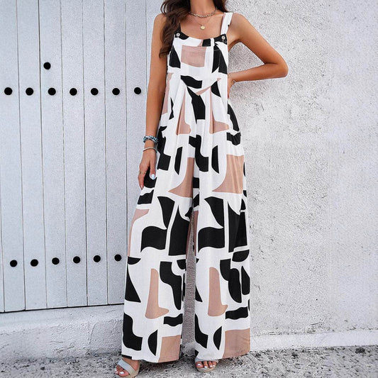 Women's Casual Printed Jumpsuit - Loose Fit, Sleeveless & Stylish - Buy Center US