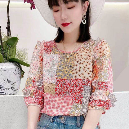 Summer Floral Blouse Top - Loose Fit, Quarter Sleeve, Light & Colorful - Buy Center US