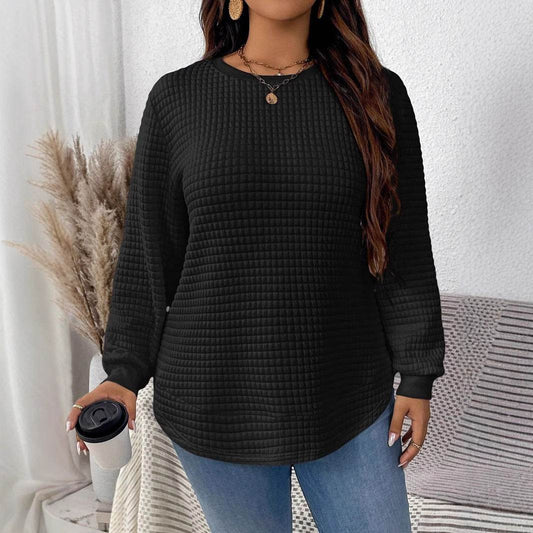 Women's Casual Pullover Sweater - Solid Color Plaid Design, Loose Fit - Buy Center US