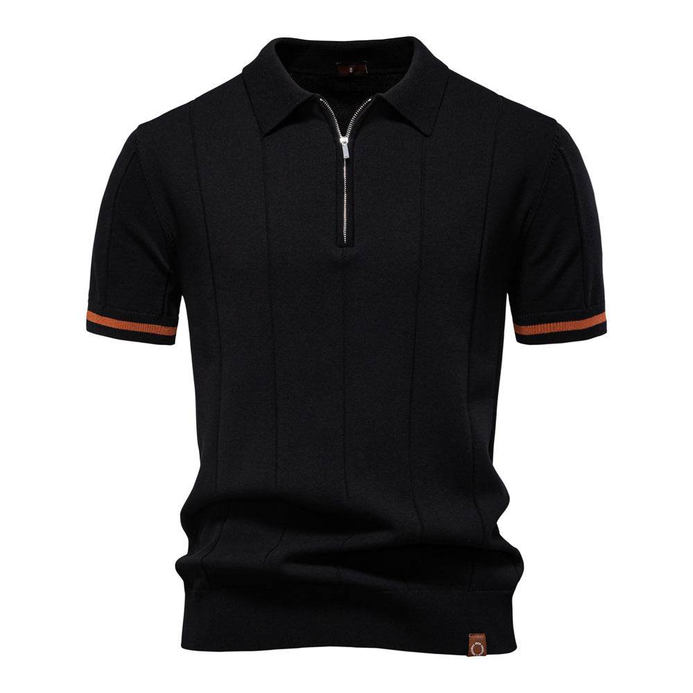 Men's Business Casual Woolen Polo Shirt – Stylish Zipper Detail, Multiple Colors - Buy Center US