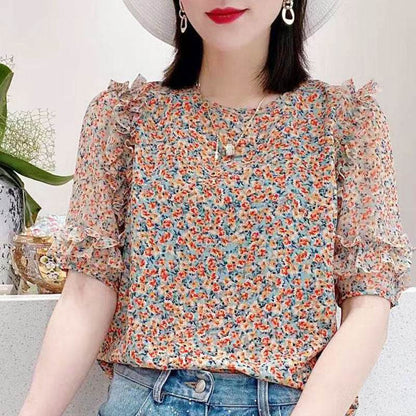 Summer Floral Blouse Top - Loose Fit, Quarter Sleeve, Light & Colorful - Buy Center US