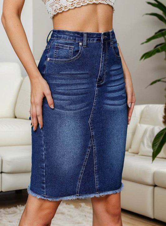 Casual High Waist Slimming Denim Skirt - Stretchy Slim Fit with Slit - Buy Center US