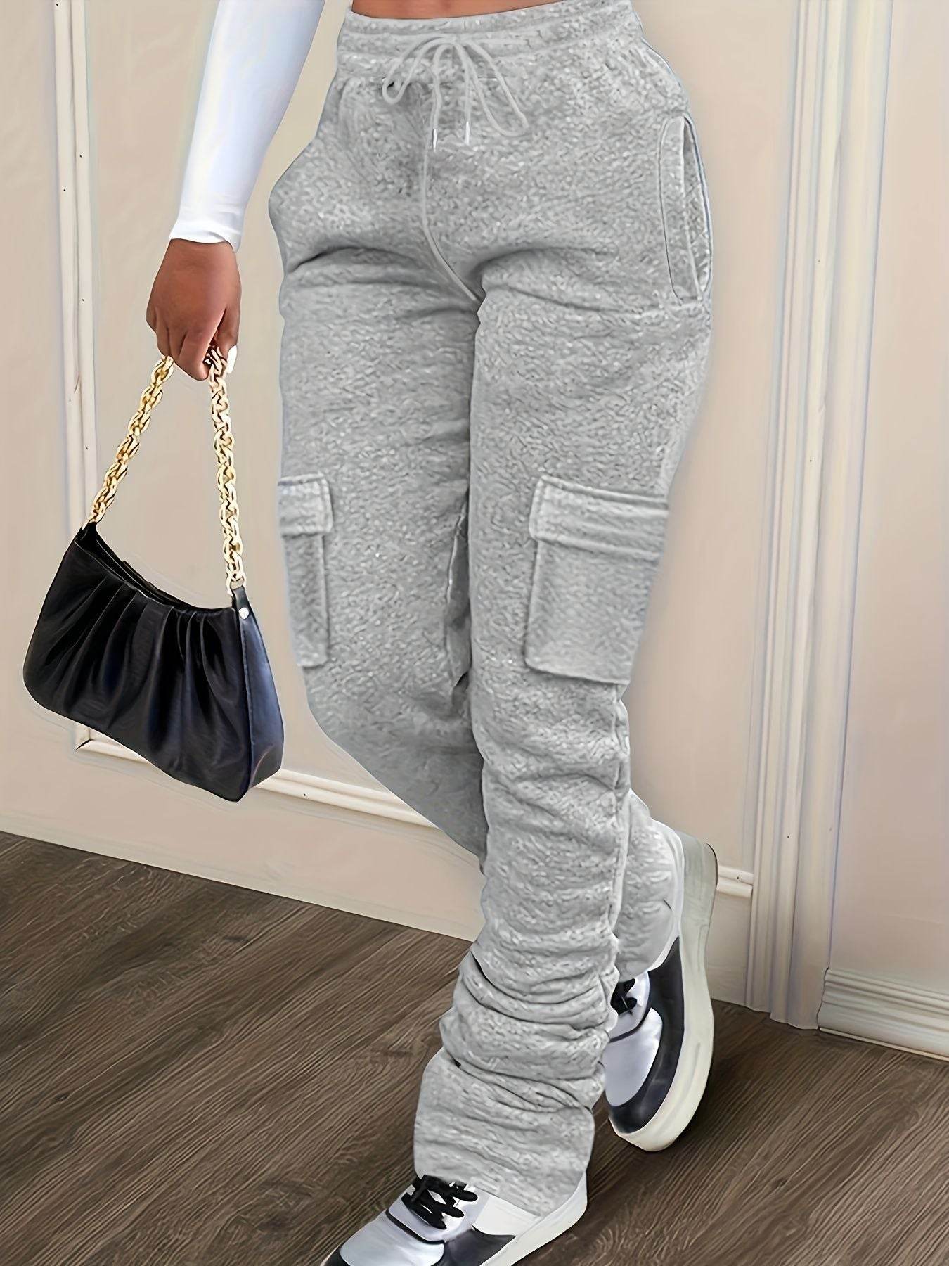 Casual Thickened Drawstring Pile Pants - Urban Style in Light Gray, Black - Buy Center US