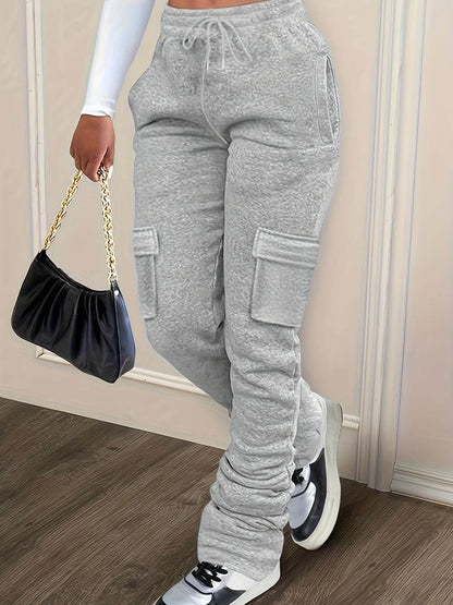 Casual Thickened Drawstring Pile Pants - Urban Style in Light Gray, Black - Buy Center US