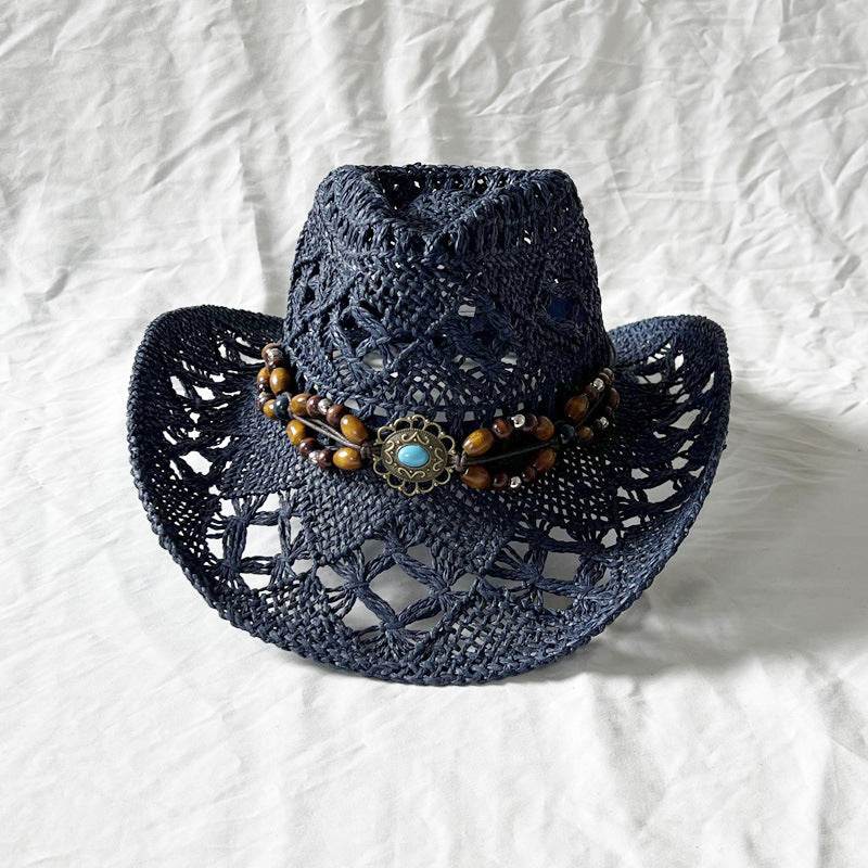 Handmade Gem Aster Straw Hat - Summer Sun Protection, Conical Crown - Buy Center US